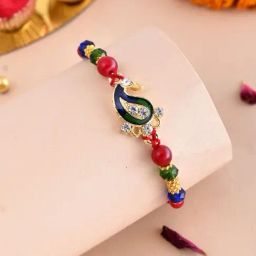 Aapno Rajasthan Multicolored Beads Mango Work Single Rakhi-15