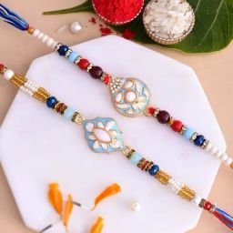 Aapno Rajasthan Set of 2 White & Blue Eanameled Multi Beaded Rakhi-image-30