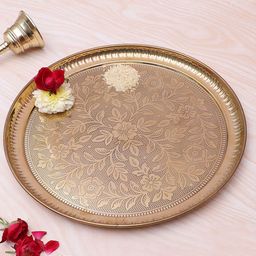 Two Moustaches Flowers Carved Pooja Thali-image-73