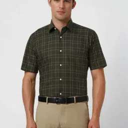 Van Heusen Green Cotton Regular Fit Checks Shirt-picture-39
