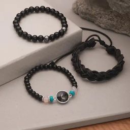 Aatmana Black Brass Beaded Elasticated Flexible fit Bracelet Set of 3-8