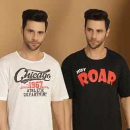 Vimal Jonney Black & White Regular Fit Printed T-Shirt-image-104