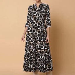 SHOWOFF Black Cotton Printed Anarkali Kurta-image-59