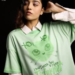 The Souled Store Green Loose Print T-Shirt-image-88