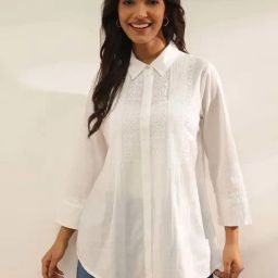 Fabindia White Embroidered Casual Shirts-image-69