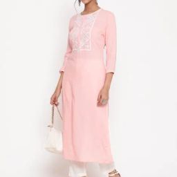 Savi Pink Viscose Rayon A-Line Embroidered Kurta kurtis-picture-1