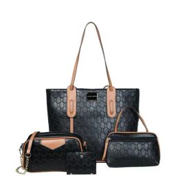 PELLE LUXUR Black Textured Large Tote Handbag with Pouch Combo (Set of 4)-30
