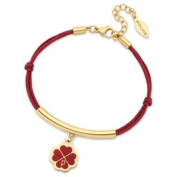 Police Floral Clover Charm Enamel Flexible fit Red Flexible fit Bracelet for Women-image-4