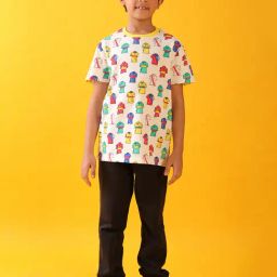 Anthrilo Boys White & Black Cotton Regular Fit Printed Joggers Set-image-78