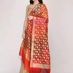 Dupatta Bazaar Red & Gold-Toned Woven Design Dupatta image 5
