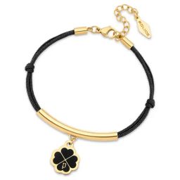 Police Floral Clover Charm Enamel Flexible fit Black Flexible fit Bracelet for Women-26