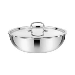 Prabha Stainless Steel Silver Prima Tasla with Flat Bottom, Included Lid, Tasla, 16cm, 0.9 L-image-36