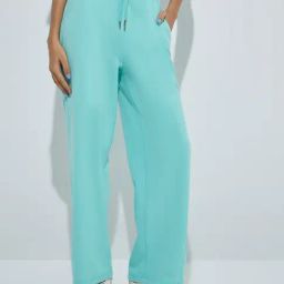 Studiofit by Westside Aqua Solid High-Rise Cotton Track Pants-picture-2