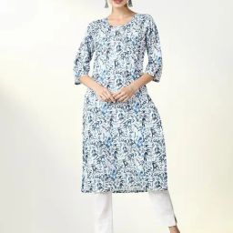 SHOWOFF Blue Cotton Printed 3/4th sleeve Kurta-image-50