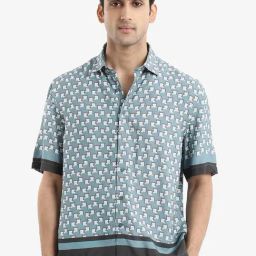 Rare Rabbit Blue Boxy Fit Print Shirt-picture-21