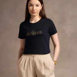 U.S. Polo Assn. Women Women Typography Printed Extended Sleeves Pure Cotton T-shirt-image-16