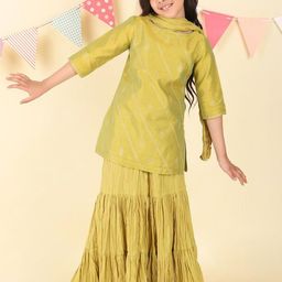 Fabindia Girls Ethnic Motifs EmbroideredKurta with Sharara & With Dupatta-picture-32