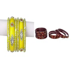 SOMIL Set of 14 Yellow Alloy Artificial Stones & Beads Bangles-image-80