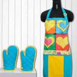 SWAYAM Blue & Yellow Cotton Kitchen Linen Set-11