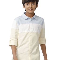 UNDER FOURTEEN ONLY Boys Spread Collar Horizontal Striped Cotton Casual Shirt-image-63