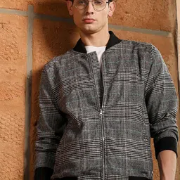 Campus Sutra Checked Spread Collar Lightweight Cotton Bomber Jacket-picture-9