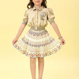 Macwin Girls Short Sleeves Linen Top With Skirt-image-83