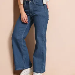 Mast & Harbour Women Mid-Rise Wide Leg Stretchable Jeans-picture-34