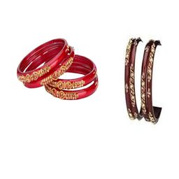 SOMIL Set Of 8 Red Alloy Artificial Stones and Beads Antique Bangles-image-84