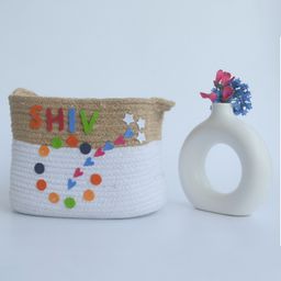 Yellow Doodle Cotton Rope Basket Medium Size - Multicolor-27