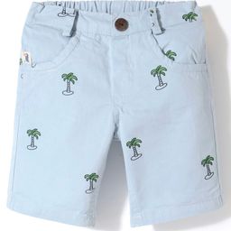 Little Kangaroos  100% Cotton Knee Length Shorts Tropical Print - Sky Blue-image-16