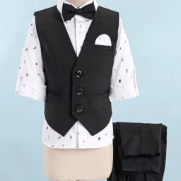 Robo Fry Woven Full Sleeves Solid Colour Three Piece Party Suit With Bow - Black-picture-34