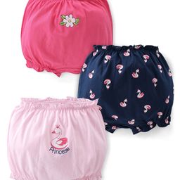 Doodle Poodle 100% Cotton Bloomers Swan & Floral Print Pack Of 3 - Blue & Pink-image-4