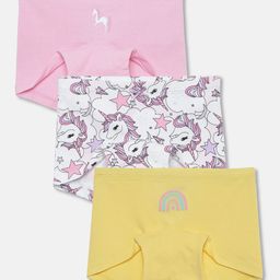 Mackly Pack Of 3 Unicorn Printed Cotton Boxer Briefs - Pink White & Yellow-image-82