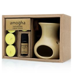 Amogha  Fragrance Vaporizer With 4 Tealights and 10 ml Oil - Fragrance Lemon Grass-13