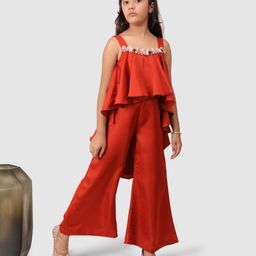 Jelly Jones Sleeveless Rosette Lace Embellished Layered & Flared Asymmetrical Jumpsuit - Brown-image-7