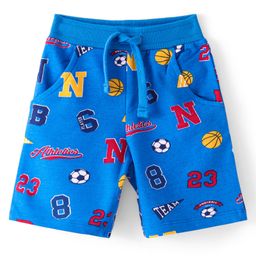 Babyhug Cotton Looper Knit Shorts Alphabet & Number Print - Blue-image-44