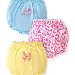 Doodle Poodle 100% Cotton Knit Bloomers with Butterfly Print Pack of 3 - White Yellow & Blue-image-59