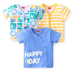 Babyhug 100% Cotton Interlock Knit Half Sleeves Vests Boat Print Pack of 3 - Multicolour-picture-28