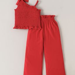 Kookie Kids One Shoulder Sleeves  Solid Color Top & Pant- Red-image-88