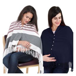 Lulamom Multi-Purpose Breast Feeding Nursing Shawl - Pack of 2 (Maroon stripes & Navy solid)-image-74