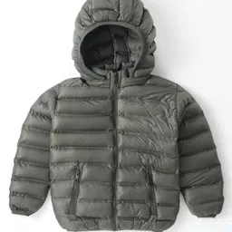 Little Kangaroos Full Sleeves Padded & Hooded Jacket with Pocket Solid Colour - Olive-picture-14