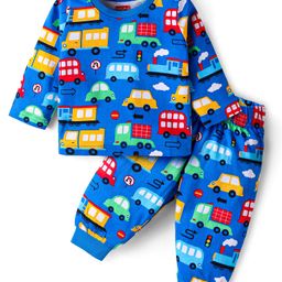 Babyhug Cotton Knit Full Sleeves Night Suit with Car Print - Blue-image-73