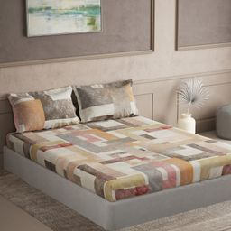 d'decor DDecor Brown Grey Geometric Cotton 180 TC King Bedsheet with 2 Pillow Covers-picture-10