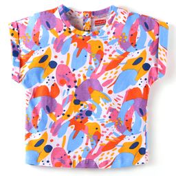 Babyhug Cotton Knit Half Sleeves T-Shirt with Abstract Print - White-image-70