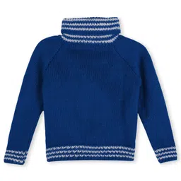 Windrop Solutions Wool Full Sleeves Crochet Border Detailed Sweater - Blue-picture-34