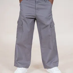 Kiddopanti Cotton Full Length Straight Fit Cargo Pant - Grey-picture-29