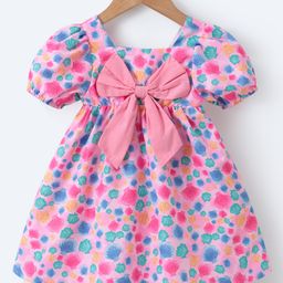 Mark & Mia Half Puffed Sleeves Frock with Seashell Print & Bow Applique - Pink-image-101