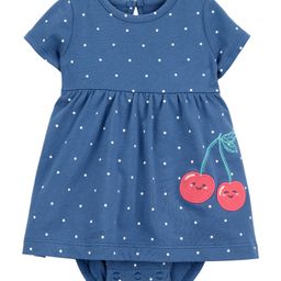 Carter's Knit Half Sleeves Frock Style Onesie With Polka Dot Print & Cherry Patch - Blue-image-29