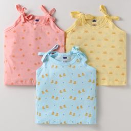Simply Sinker Knit Singlet Sleeves Slips With Duck & Fruit Print Pack of 3 - Aqua Peach & Yellow-image-96