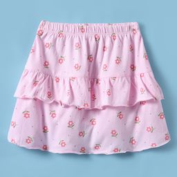 Tango Interlock Knit Knee Length Layered Skirt with Floral Print - Pink-picture-31